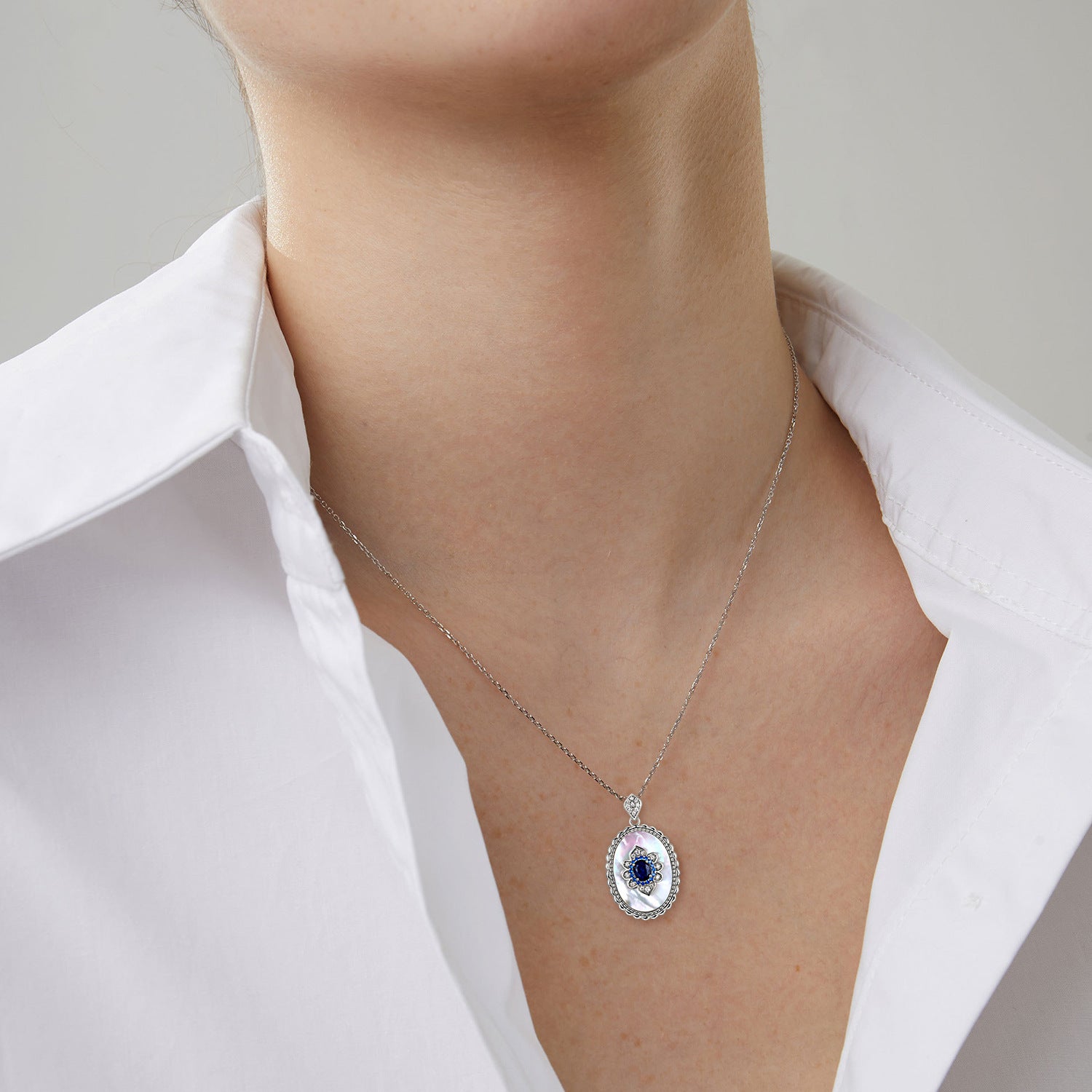 Sapphire Diamond Pendant Necklace in 925 Sterling Silver for Women - Perfect for Parties and Weddings