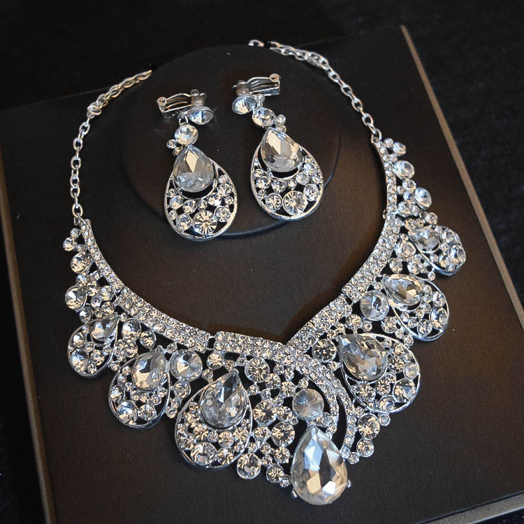 Bridal Headdress Accessories Three-Piece Set with Crown, Necklace, and Earrings for Wedding