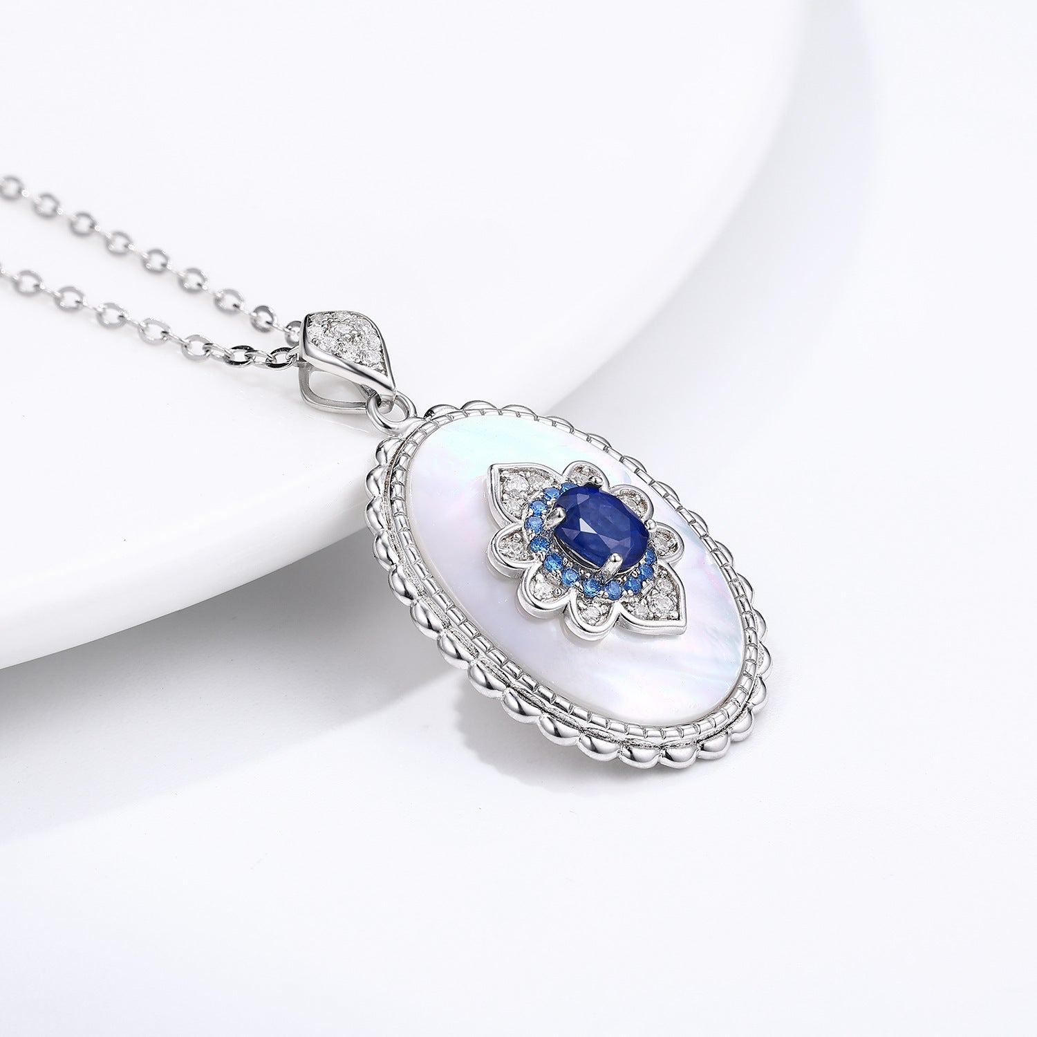 Sapphire Diamond Pendant Necklace in 925 Sterling Silver for Women - Perfect for Parties and Weddings