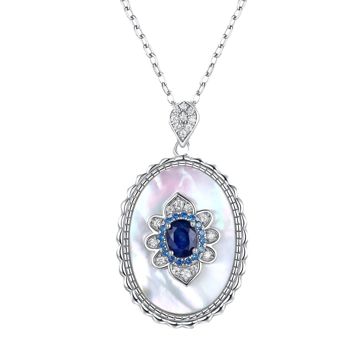 Sapphire Diamond Pendant Necklace in 925 Sterling Silver for Women - Perfect for Parties and Weddings