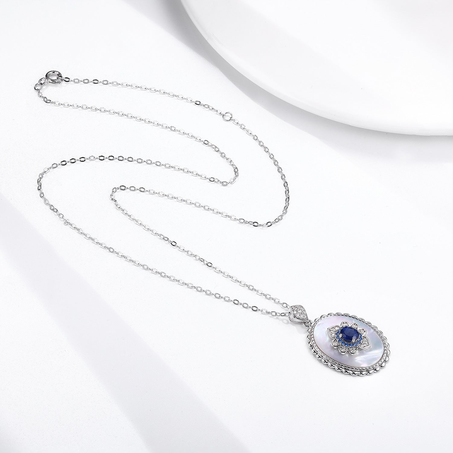 Sapphire Diamond Pendant Necklace in 925 Sterling Silver for Women - Perfect for Parties and Weddings