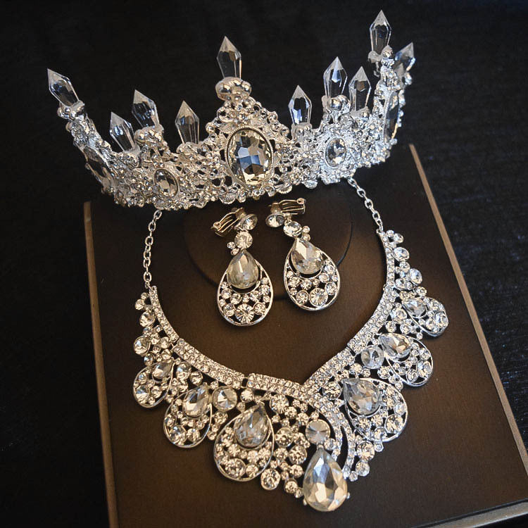 Bridal Headdress Accessories Three-Piece Set with Crown, Necklace, and Earrings for Wedding