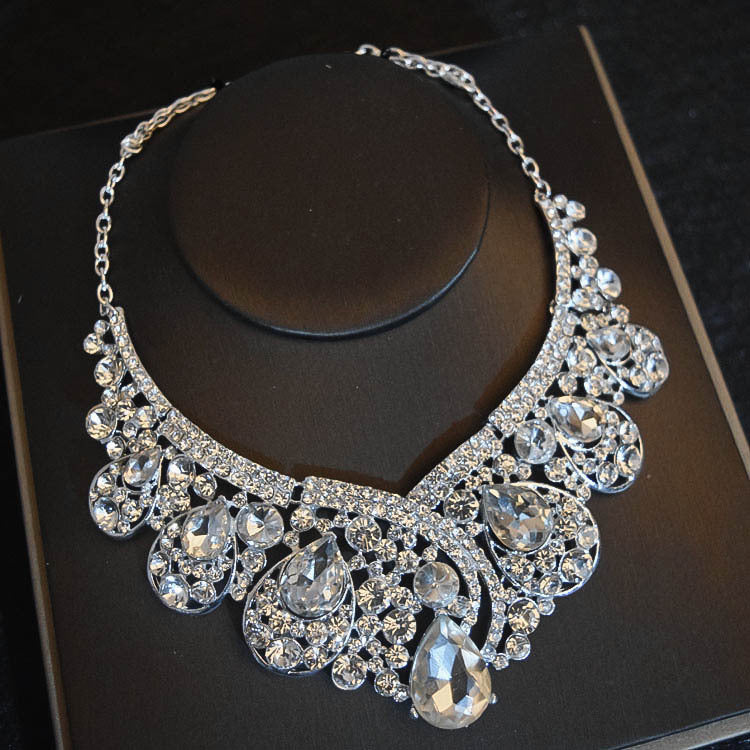 Bridal Headdress Accessories Three-Piece Set with Crown, Necklace, and Earrings for Wedding
