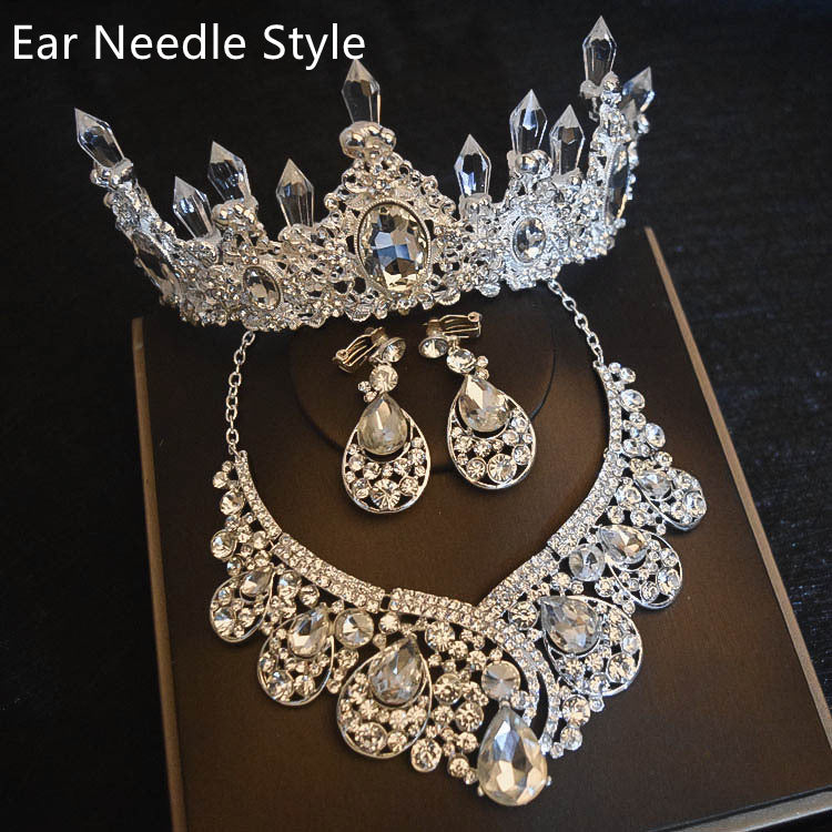 Bridal Headdress Accessories Three-Piece Set with Crown, Necklace, and Earrings for Wedding