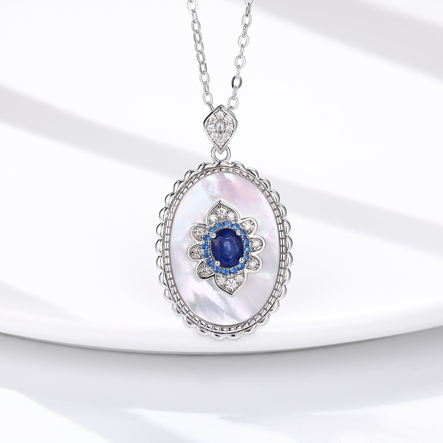 Sapphire Diamond Pendant Necklace in 925 Sterling Silver for Women - Perfect for Parties and Weddings